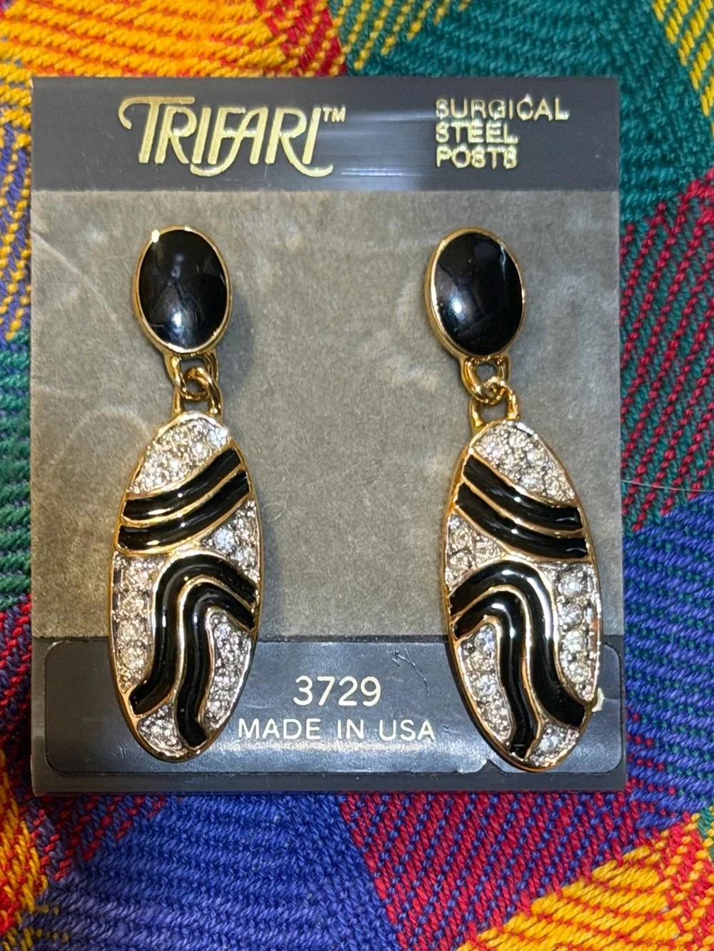 Vintage Trifari Gold And Black Enamel Earrings